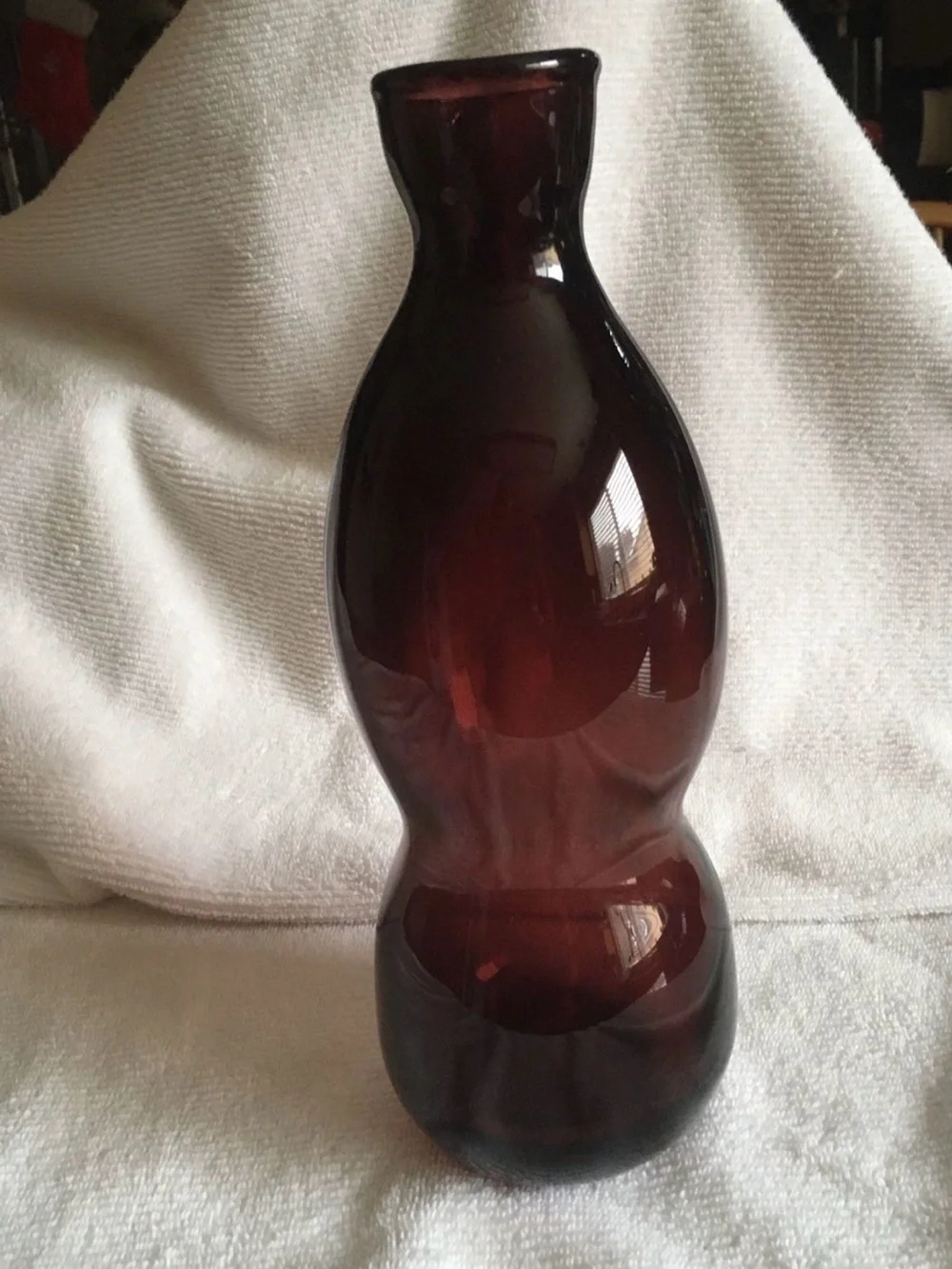 Modern unusual shape blown Glass Rootbeer Red Vase